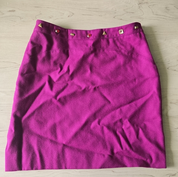 Versace Pink Studded Women's Short Skirt Size 26 Side Slit Flaw - Picture 2 of 12